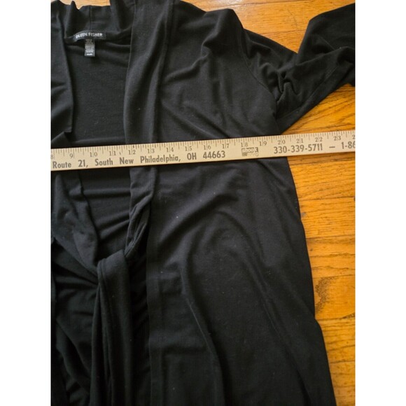 Eileen Fisher Medium Black Tencel Blend Long Belted Duster Cardigan Sweater - Picture 9 of 10